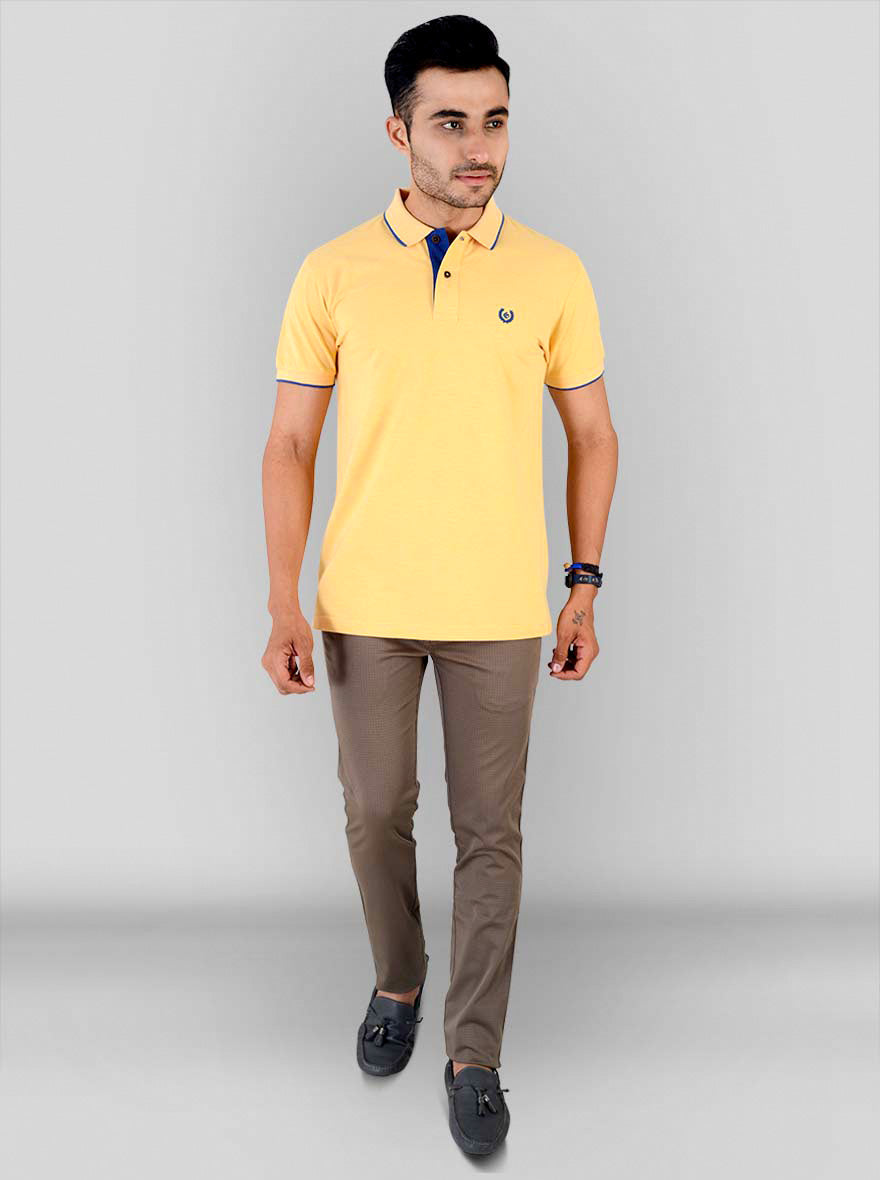 Light Yellow Melange Slim Fit Polo T-shirt | Greenfibre