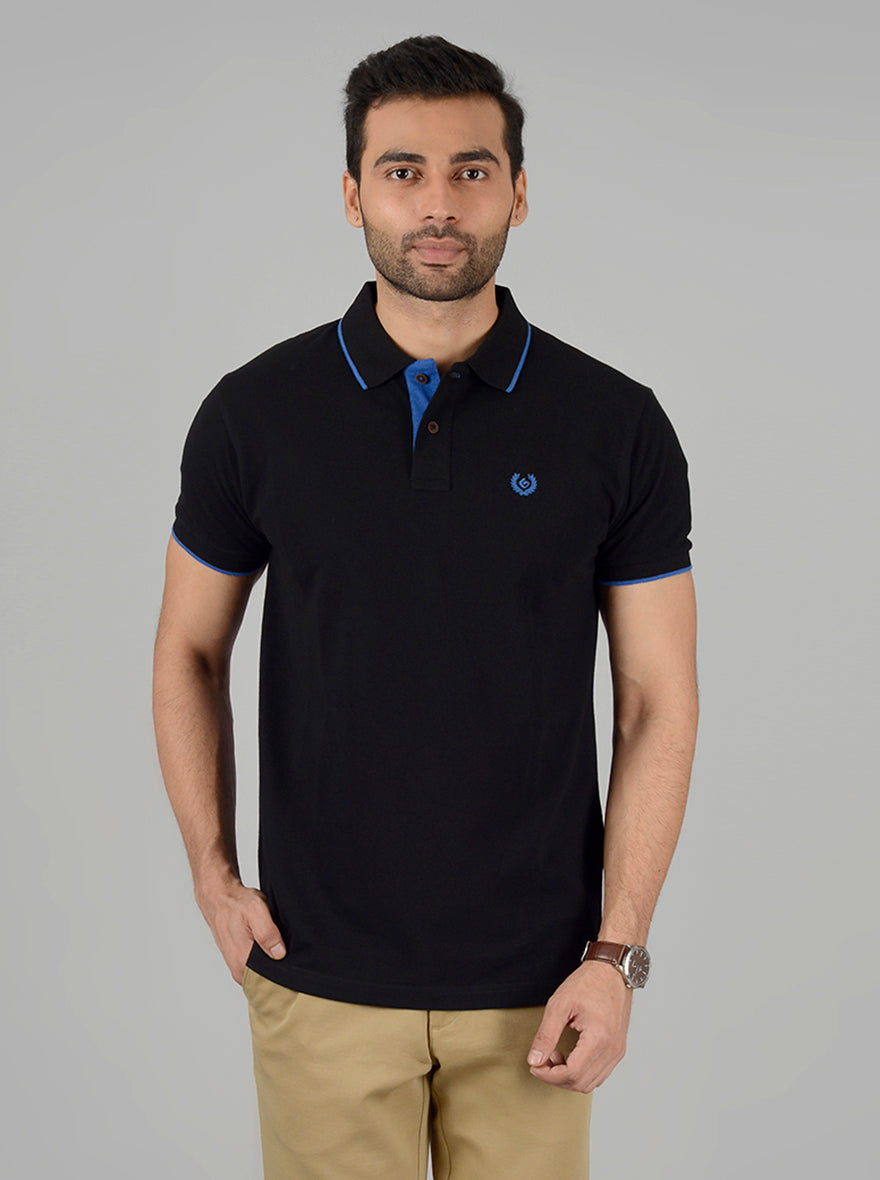 Black Solid Slim Fit Polo T-Shirt | Greenfibre