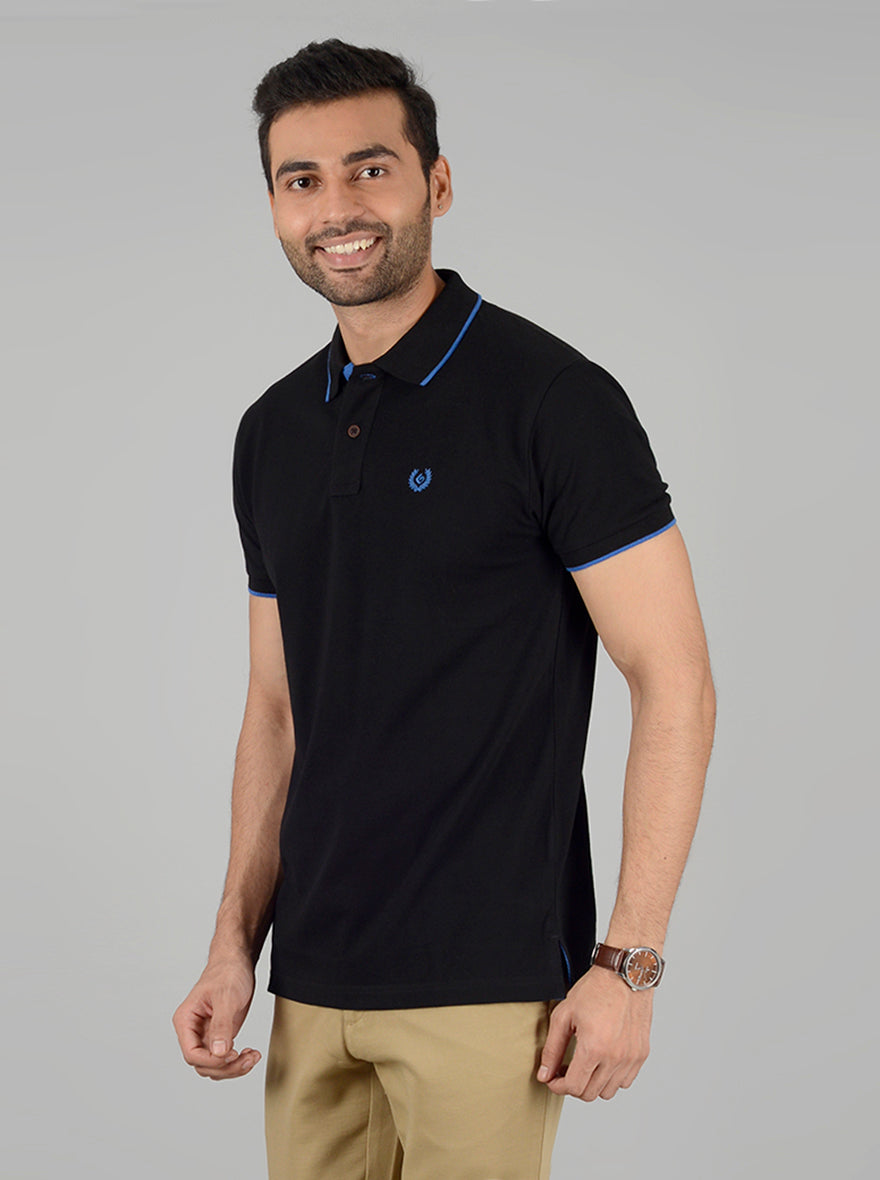 Black Solid Slim Fit Polo T-Shirt | Greenfibre