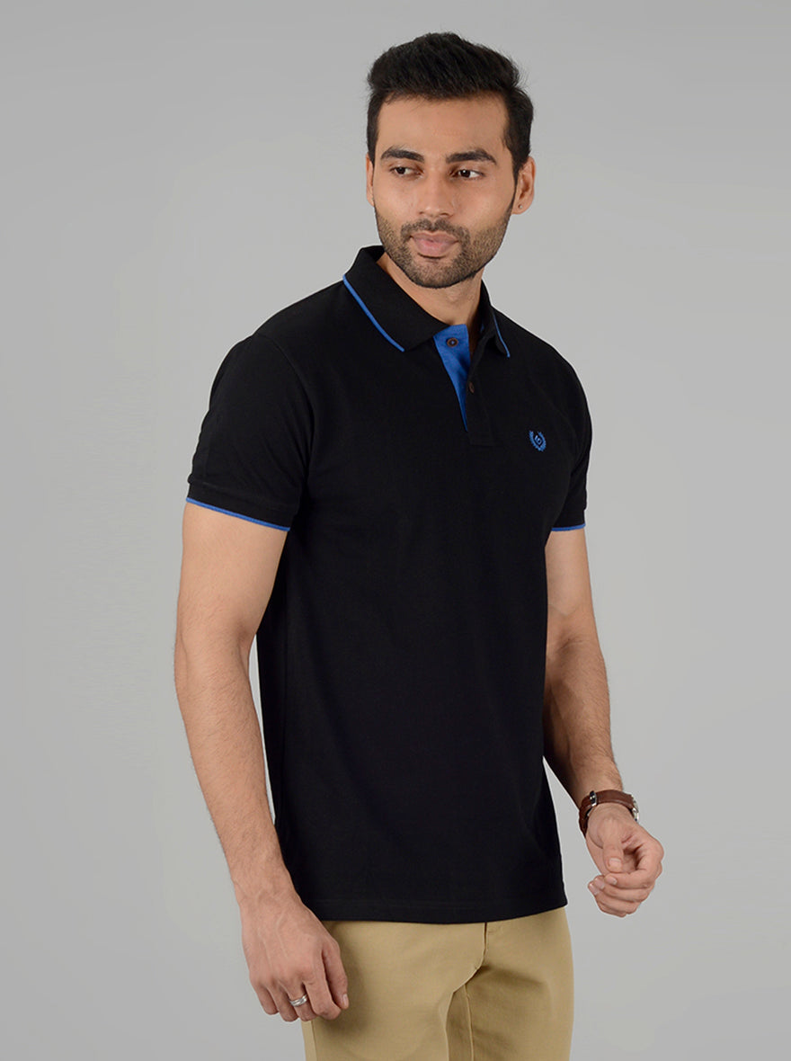 Black Solid Slim Fit Polo T-Shirt | Greenfibre