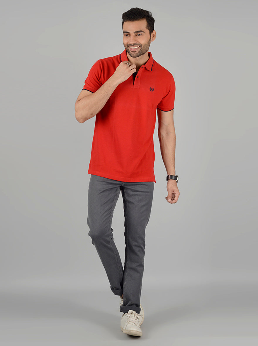 Red Solid Slim Fit Polo T-Shirt | Greenfibre