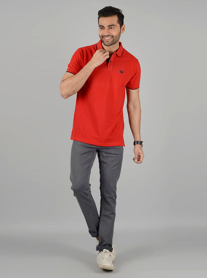 Red Solid Slim Fit Polo T-Shirt | Greenfibre