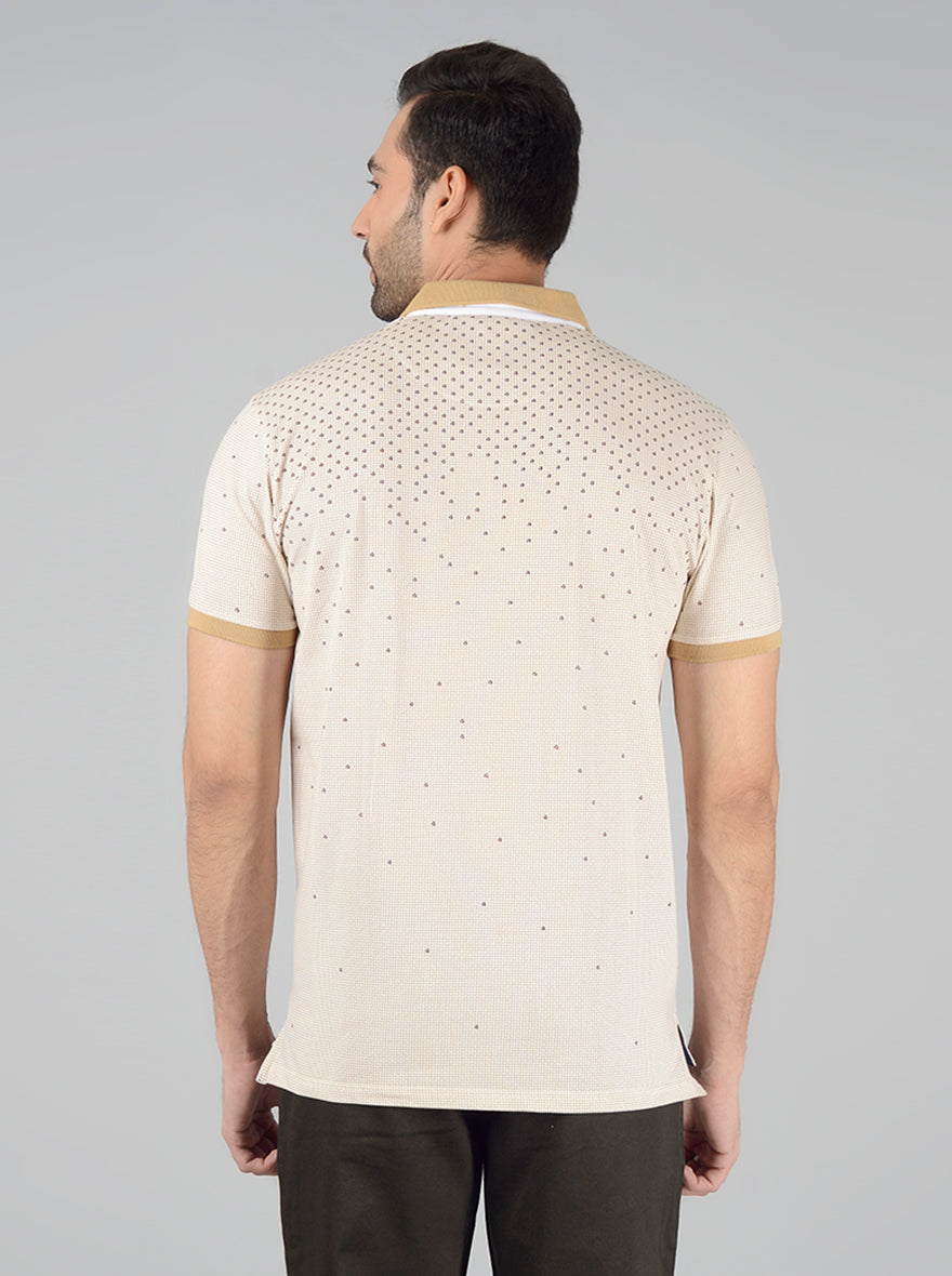 Cream Printed Slim Fit Polo T-Shirt | JB Sport