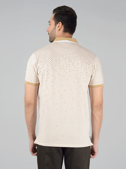 Cream Printed Slim Fit Polo T-Shirt | JB Sport