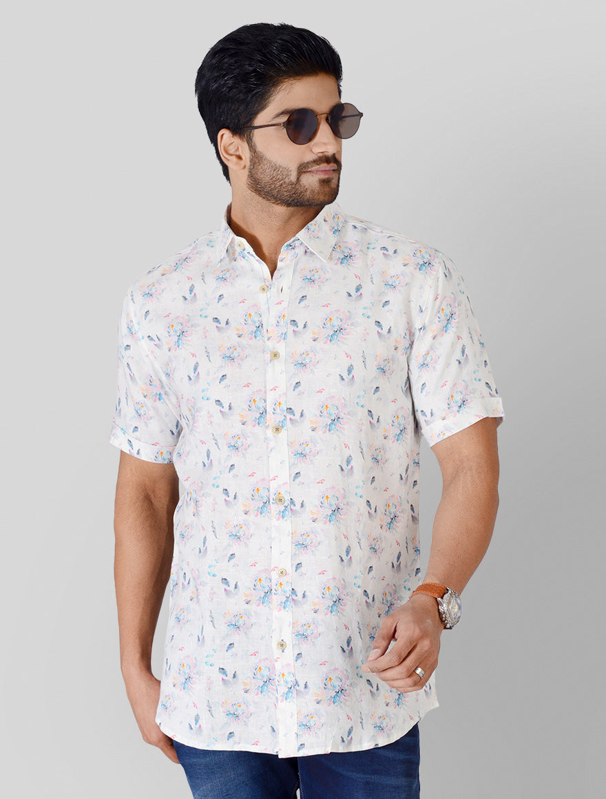 White Printed Slim Fit Casual Shirt | JB Sport