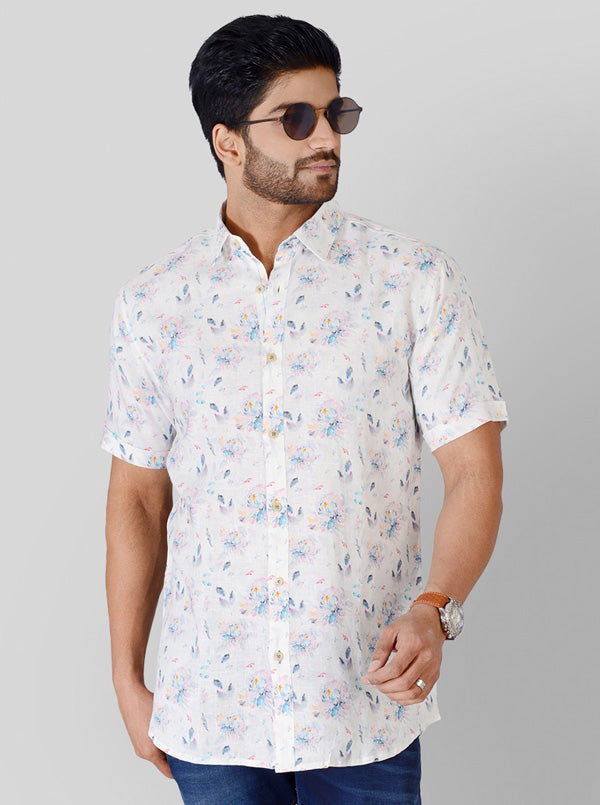 White Printed Slim Fit Casual Shirt | JB Sport