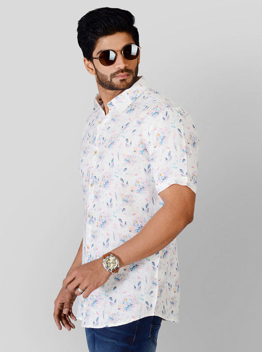 White Printed Slim Fit Casual Shirt | JB Sport