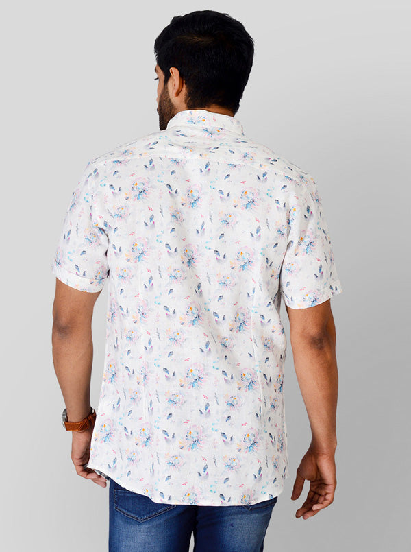 White Printed Slim Fit Casual Shirt | JB Sport