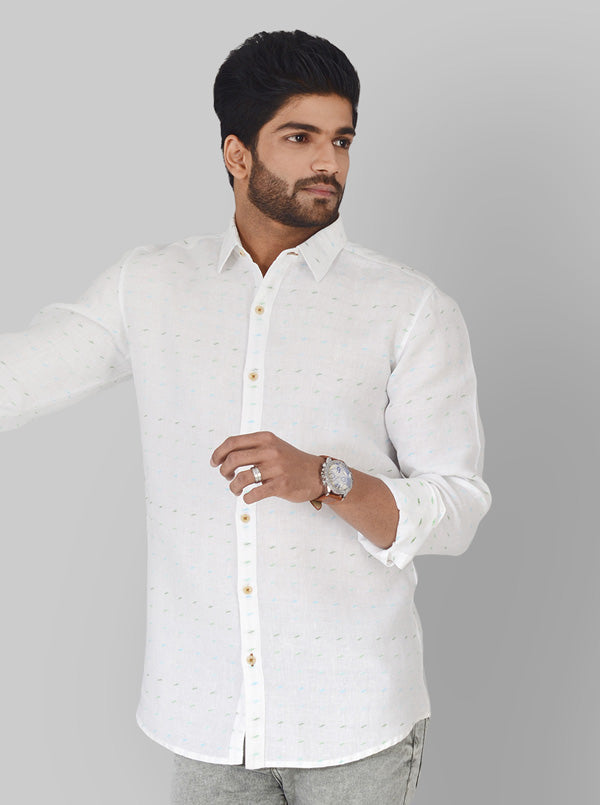 White & Blue Printed Slim Fit Casual Shirt | JB Sport