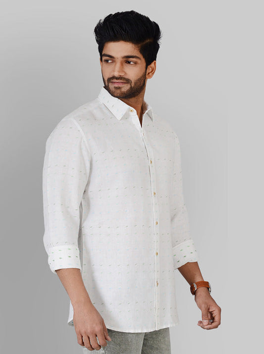 White & Blue Printed Slim Fit Casual Shirt | JB Sport