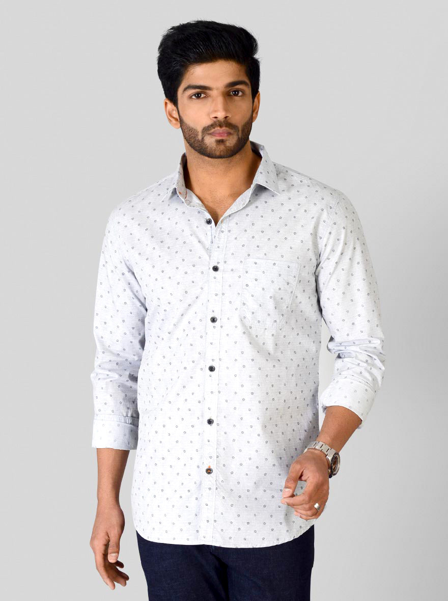 Ice Grey Printed Slim Fit Casual Shirt | JB Sport