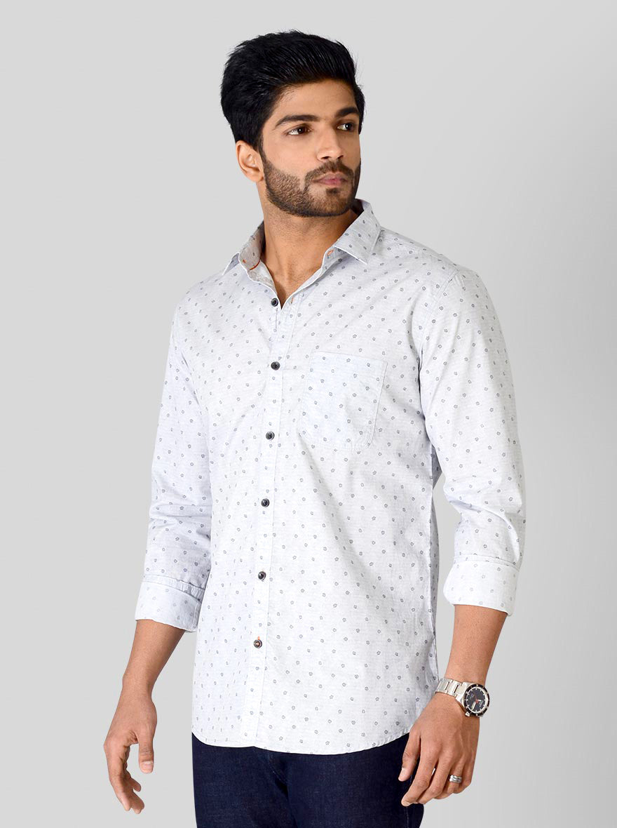 Ice Grey Printed Slim Fit Casual Shirt | JB Sport