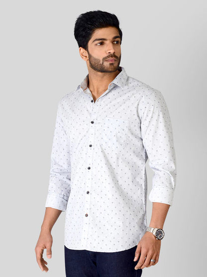 Ice Grey Printed Slim Fit Casual Shirt | JB Sport