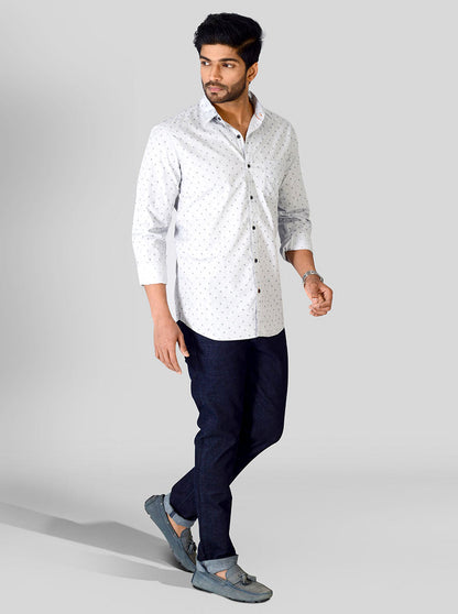 Ice Grey Printed Slim Fit Casual Shirt | JB Sport