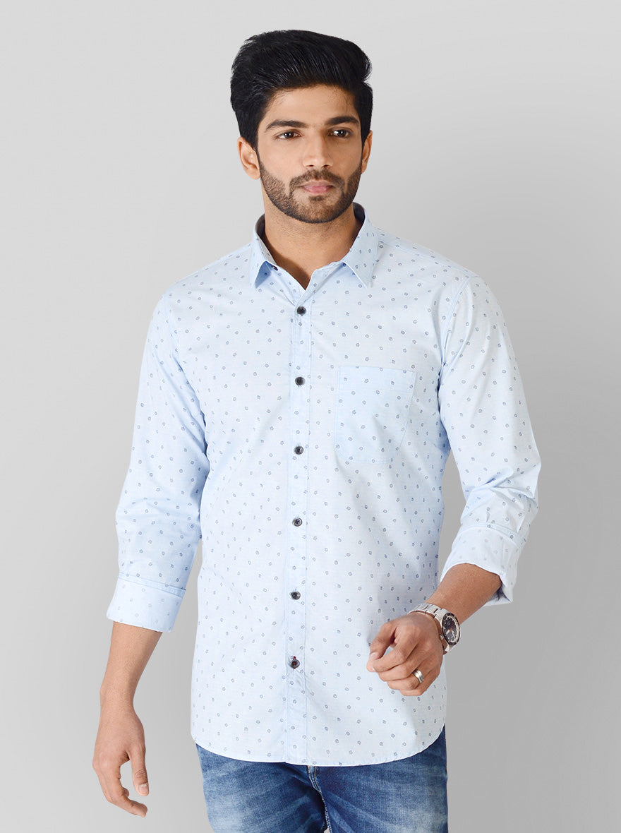 Ice Blue Printed Slim Fit Casual Shirt | JB Sport