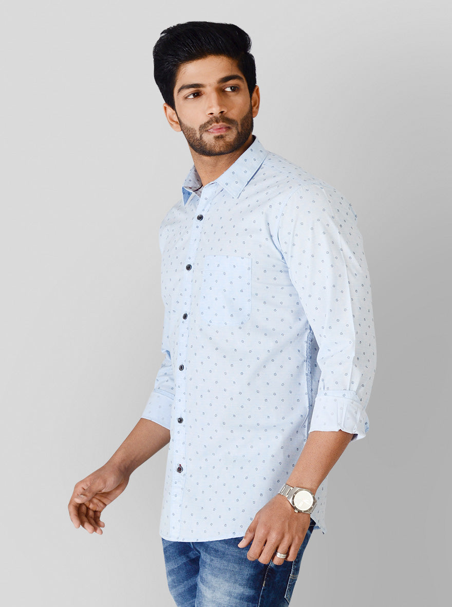 Ice Blue Printed Slim Fit Casual Shirt | JB Sport