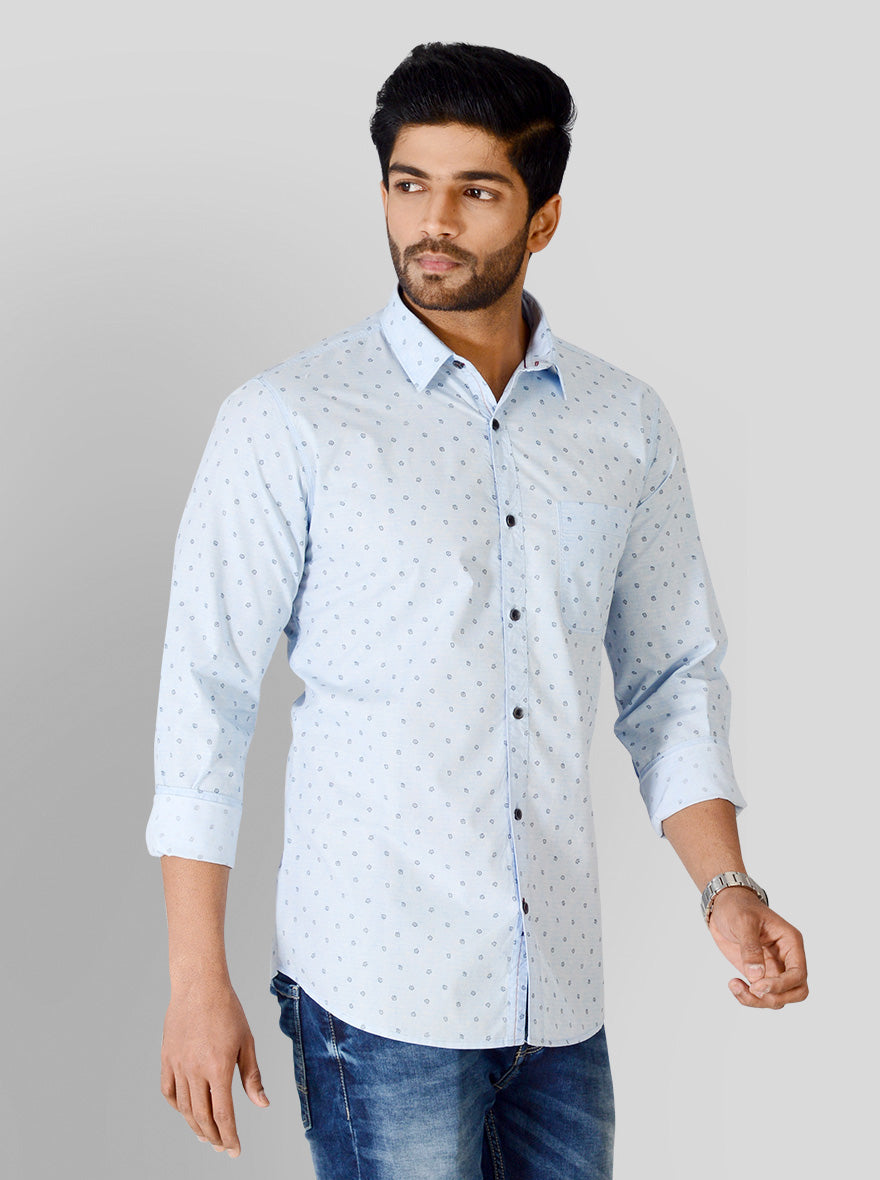 Ice Blue Printed Slim Fit Casual Shirt | JB Sport