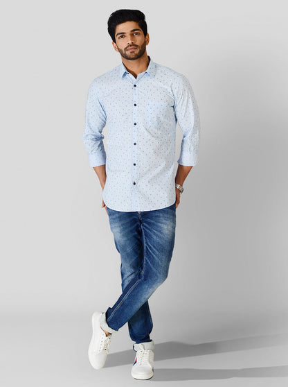 Ice Blue Printed Slim Fit Casual Shirt | JB Sport