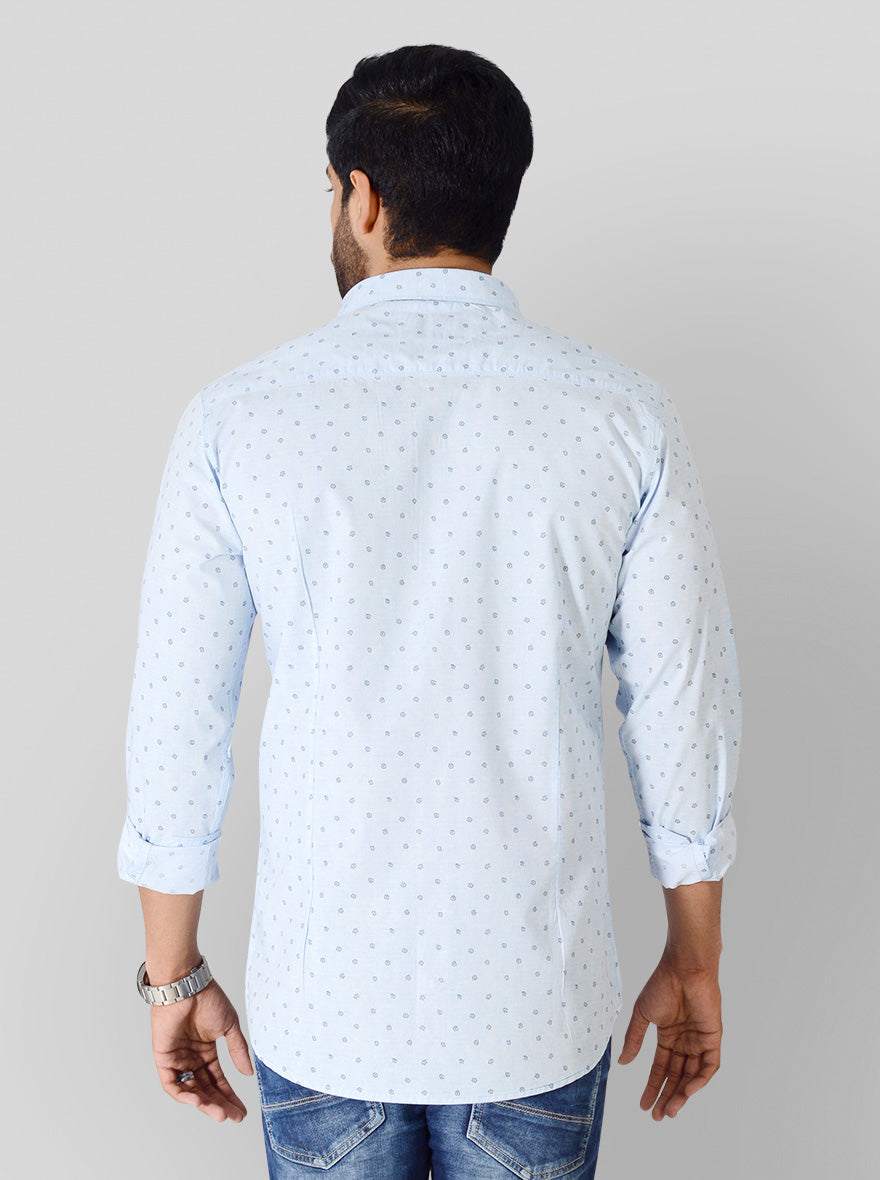 Ice Blue Printed Slim Fit Casual Shirt | JB Sport