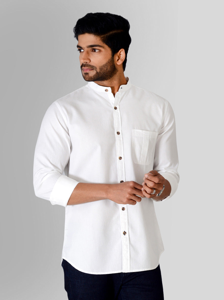 White Self Textured Slim Fit Casual Shirt | JB Sport