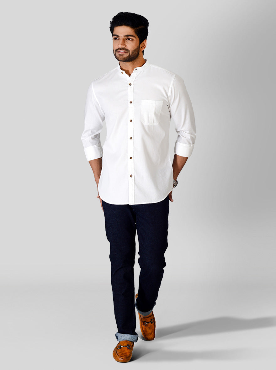 White Self Textured Slim Fit Casual Shirt | JB Sport