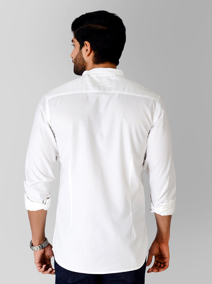 White Self Textured Slim Fit Casual Shirt | JB Sport