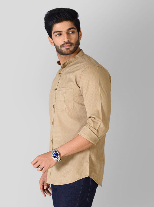 British Khaki Self Textured Slim Fit Casual Shirt | JB Sport