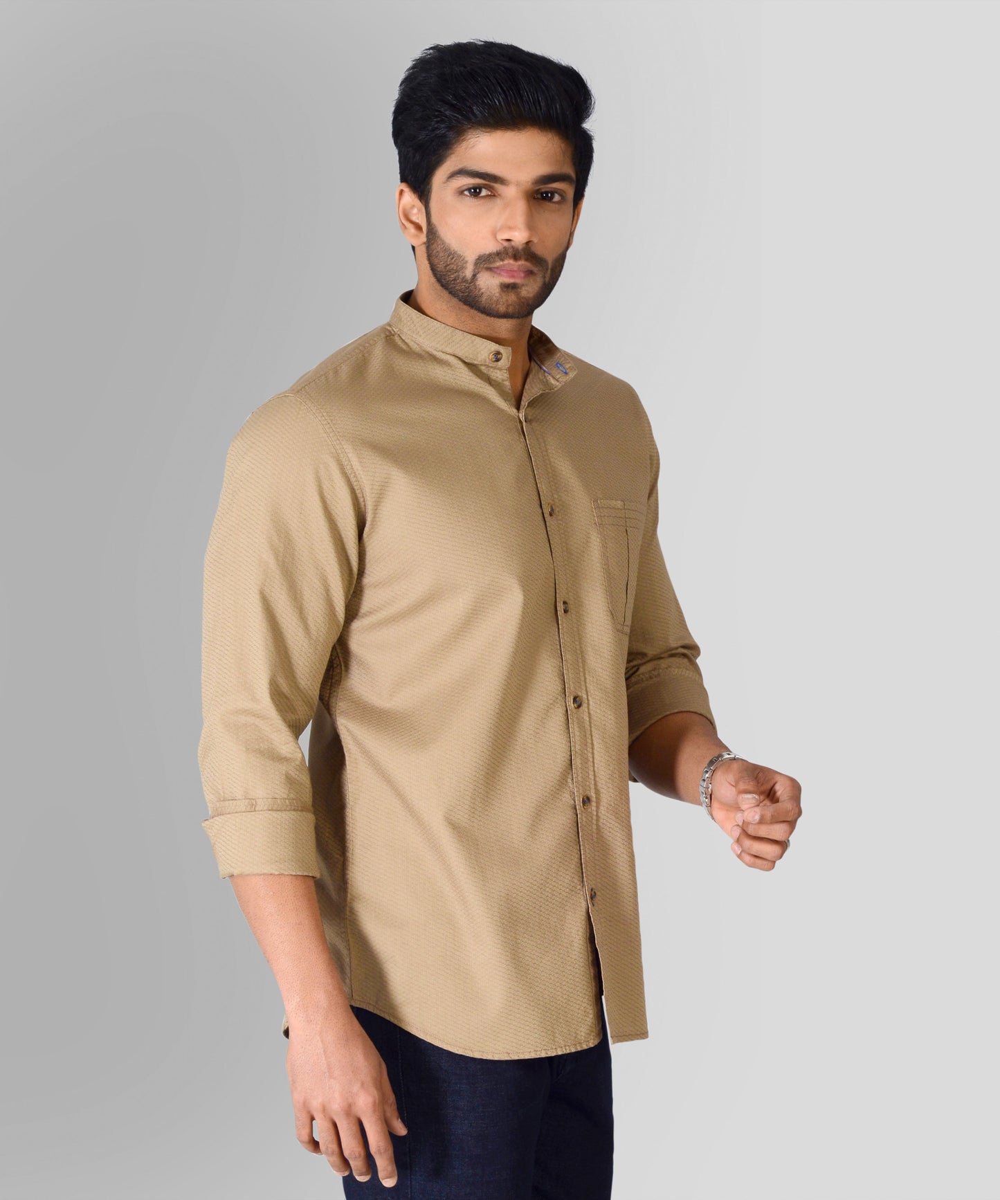 British Khaki Self Textured Slim Fit Casual Shirt | JB Sport