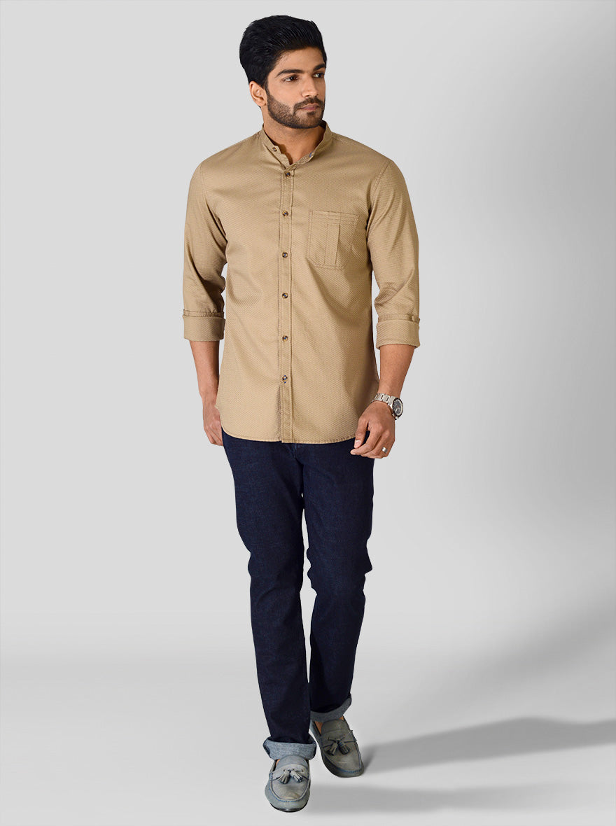 British Khaki Self Textured Slim Fit Casual Shirt | JB Sport