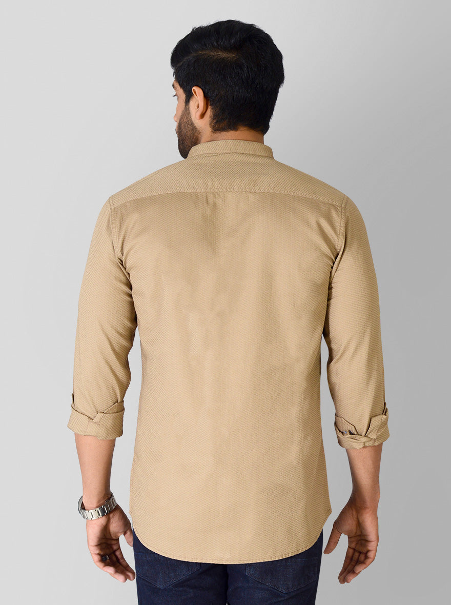 British Khaki Self Textured Slim Fit Casual Shirt | JB Sport