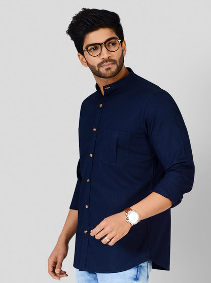 Navy Blue Self Textured Slim Fit Casual Shirt | JB Sport