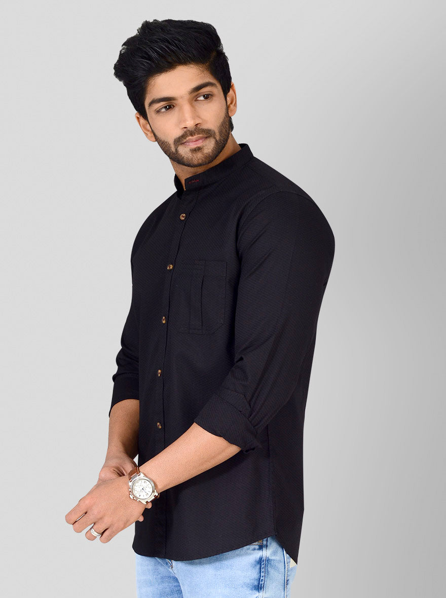 Black Self Textured Slim Fit Casual Shirt | JB Sport