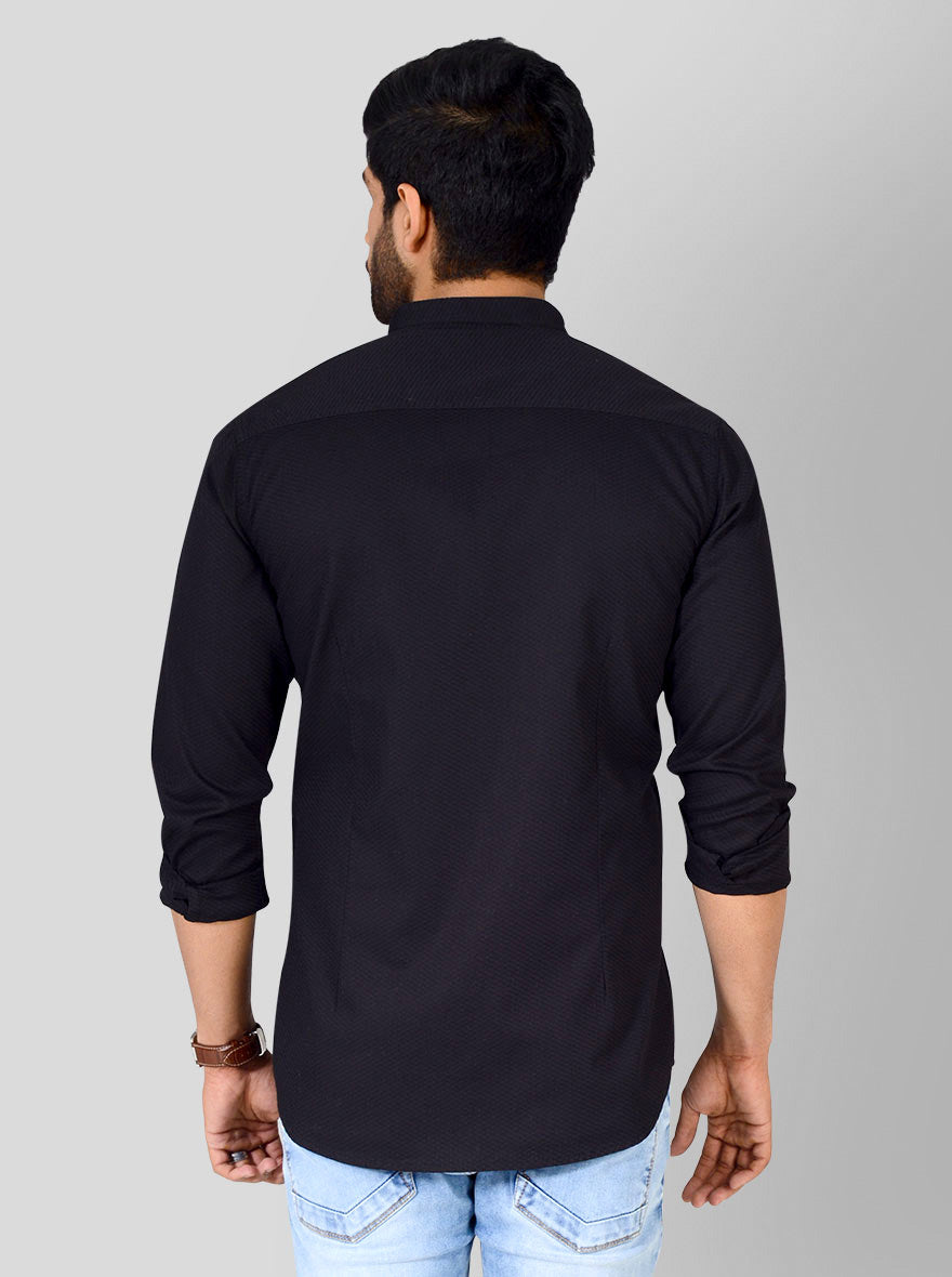 Black Self Textured Slim Fit Casual Shirt | JB Sport