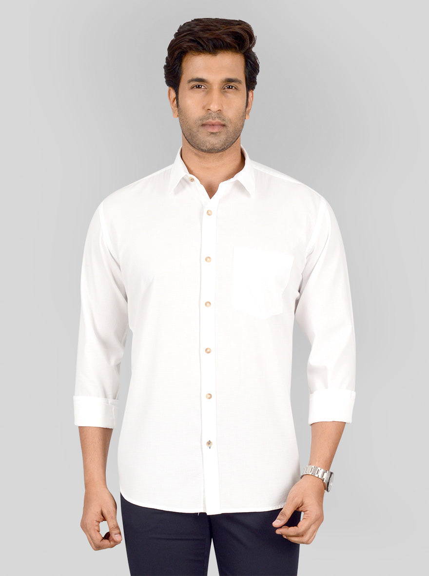 White Solid Smart Fit Casual Shirt | Greenfibre