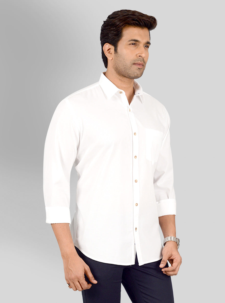 White Solid Smart Fit Casual Shirt | Greenfibre