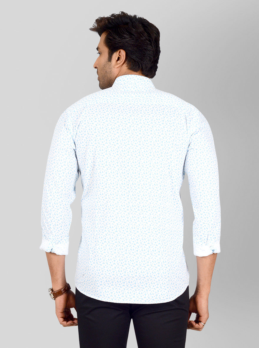 Mist Blue & White Printed Smart Fit Casual Shirt | Greenfibre