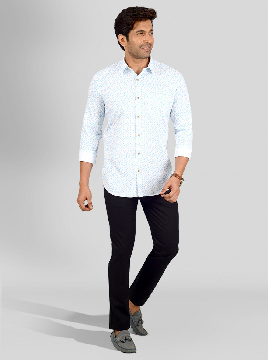 Mist Blue & White Printed Smart Fit Casual Shirt | Greenfibre