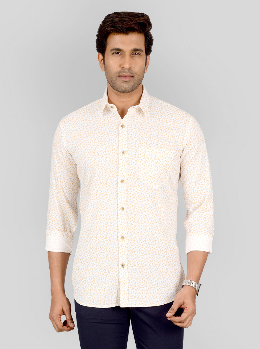 Banana Yellow & White Printed Smart Fit Casual Shirt | Greenfibre