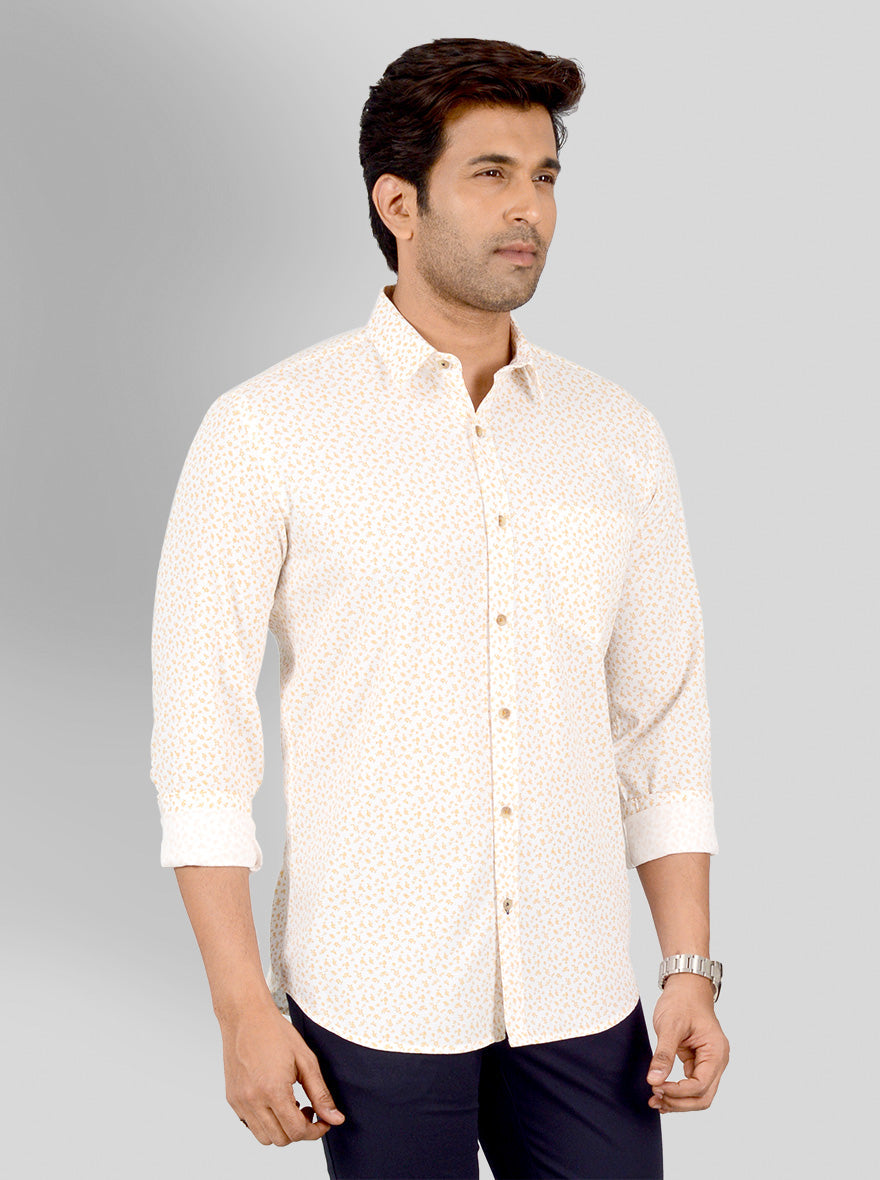 Banana Yellow & White Printed Smart Fit Casual Shirt | Greenfibre