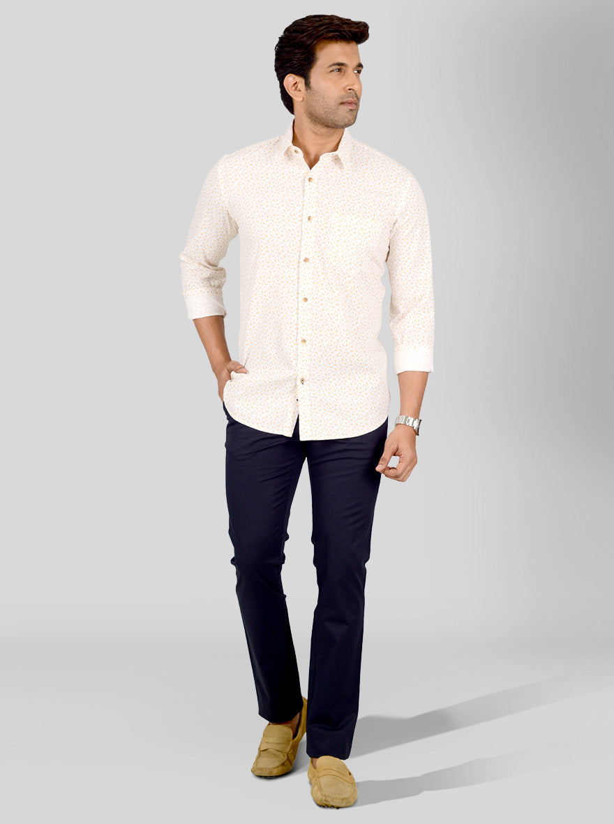 Banana Yellow & White Printed Smart Fit Casual Shirt | Greenfibre