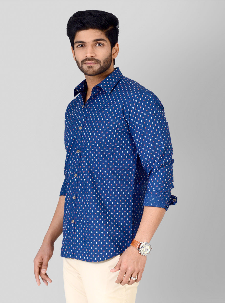 Fresh Blue Printed Smart Fit Casual Shirt | Greenfibre