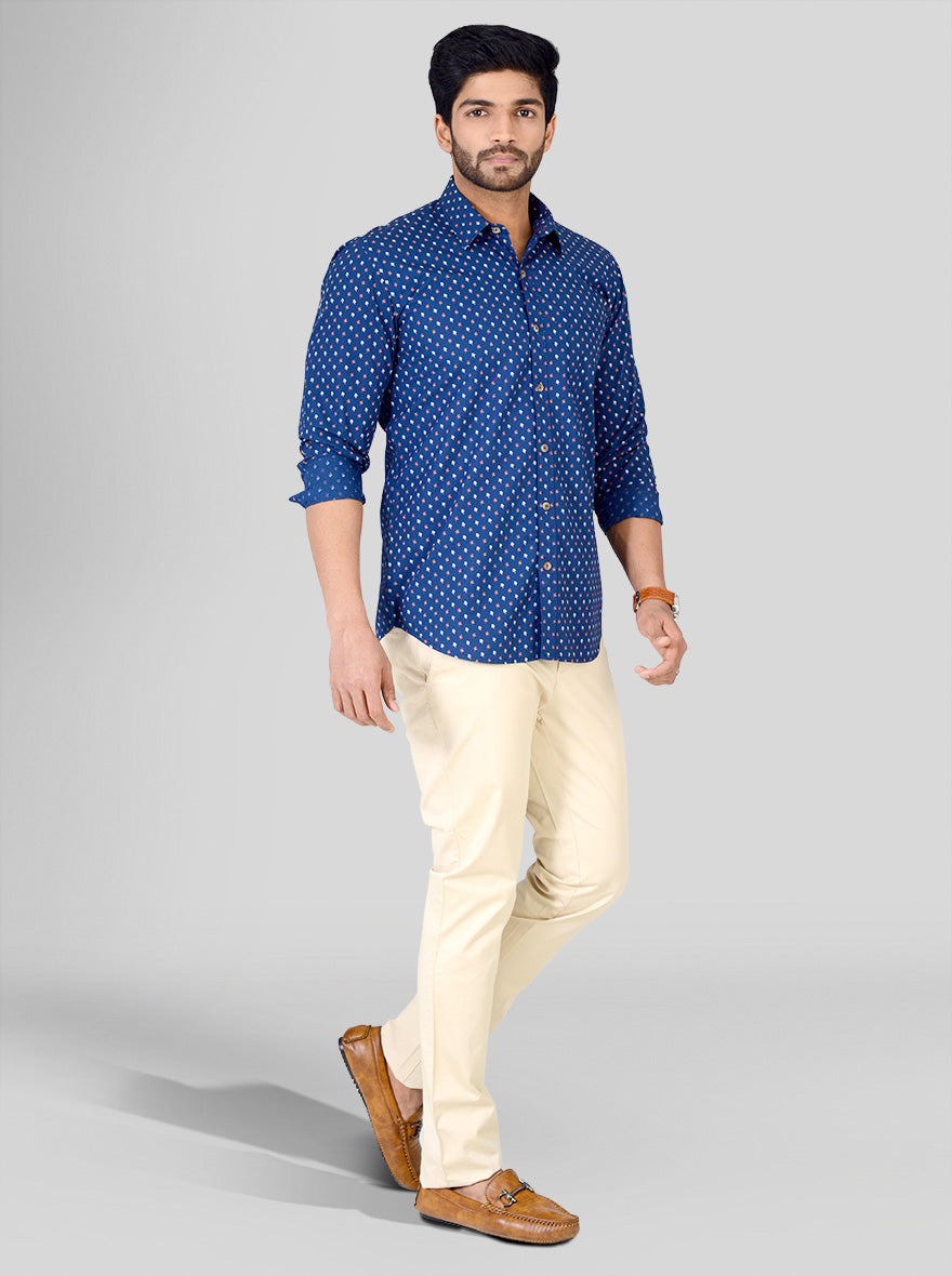 Fresh Blue Printed Smart Fit Casual Shirt | Greenfibre