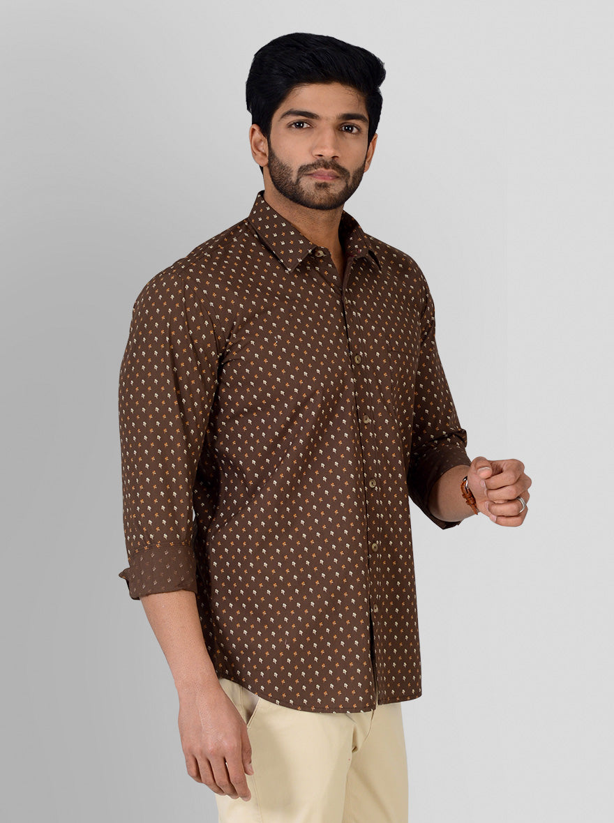 Clove Brown Printed Smart Fit Casual Shirt | Greenfibre