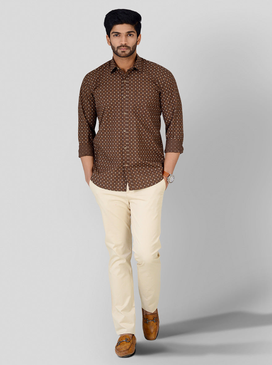 Clove Brown Printed Smart Fit Casual Shirt | Greenfibre