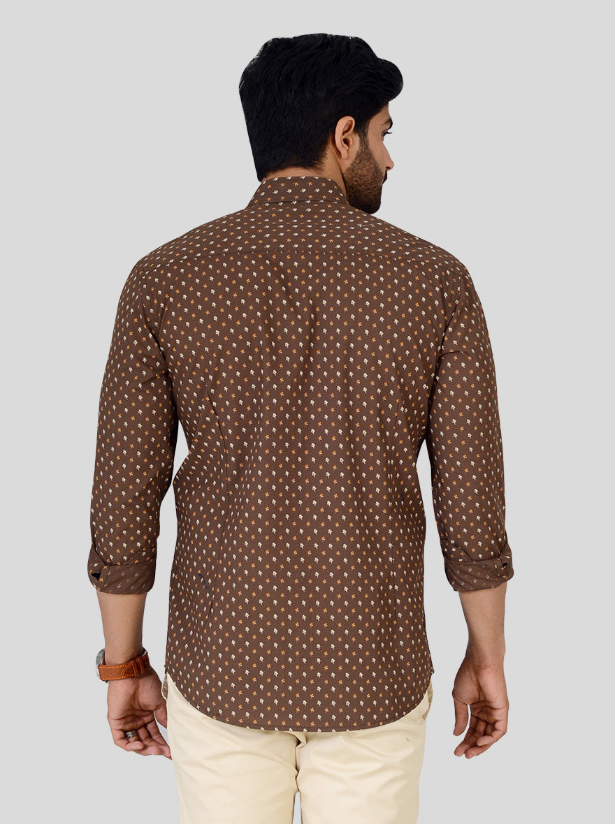 Clove Brown Printed Smart Fit Casual Shirt | Greenfibre