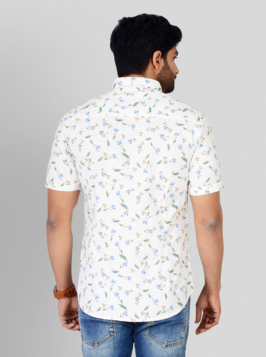 White Printed Slim Fit Casual Shirt | Greenfibre