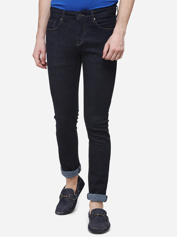 Dark Blue Slim Fit Solid Jeans | JB Sport
