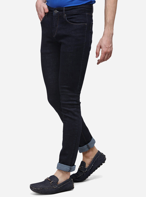 Dark Blue Slim Fit Solid Jeans | JB Sport