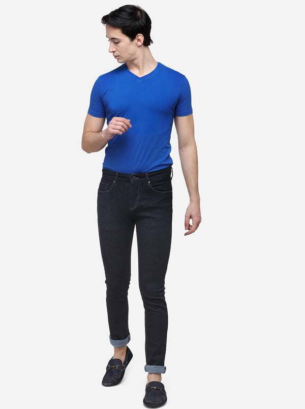 Dark Blue Slim Fit Solid Jeans | JB Sport
