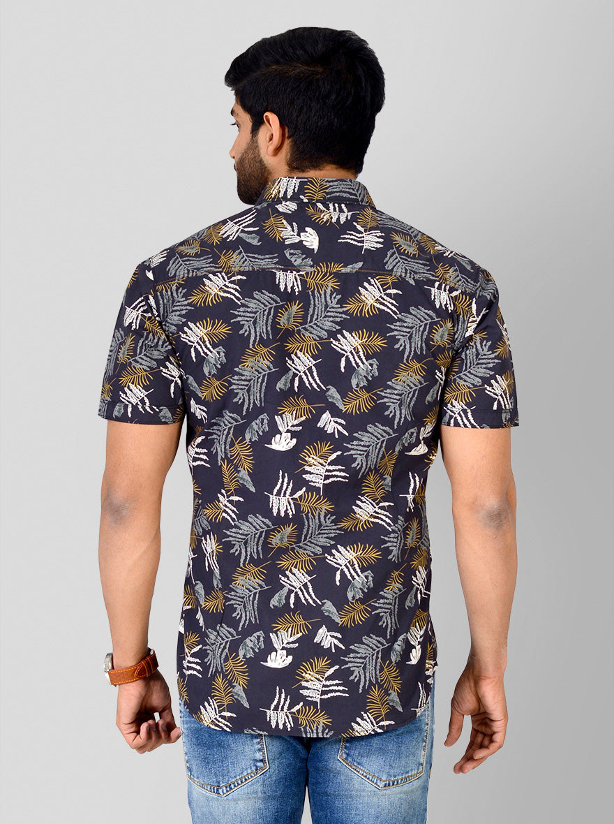 Charcoal Grey Printed Slim Fit Casual Shirt | Greenfibre